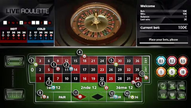 Người chơi có thể cược trên một hàng gồm 3 số liên tiếp